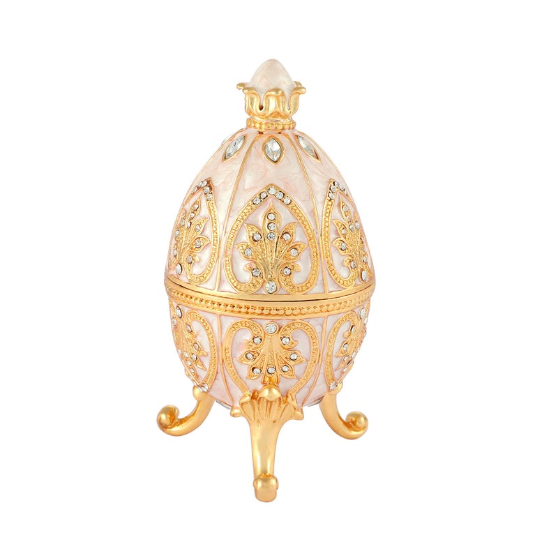 Furuida Trinket Box with Hinged White Easter Egg Enameled Jewelry Box Classic Ornaments Metal Craft Gift for Home Decor - Image 1